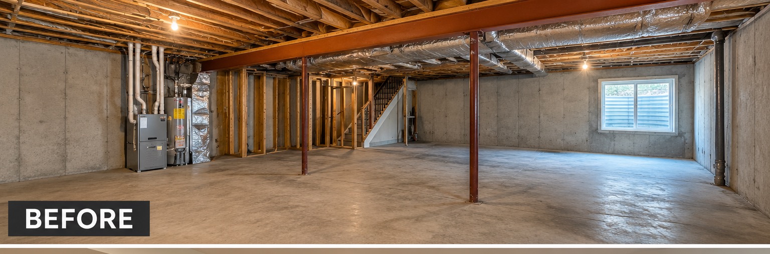 Unfinished basement before remodel McDonough GA